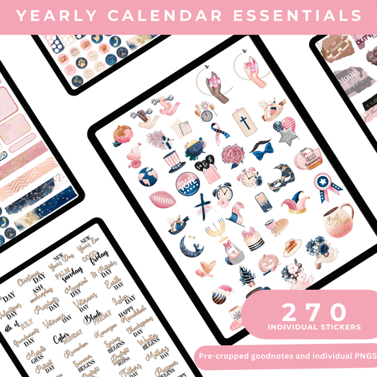 Yearly Calendar Essentials Digital Stickers