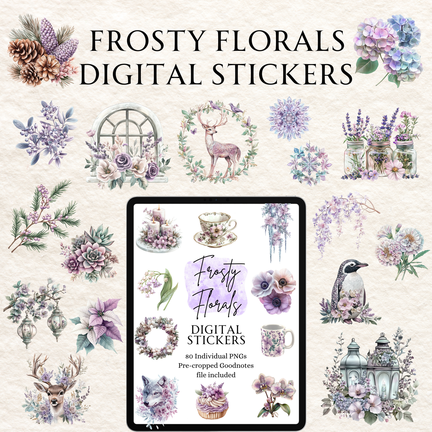 Frosty Florals Digital Stickers