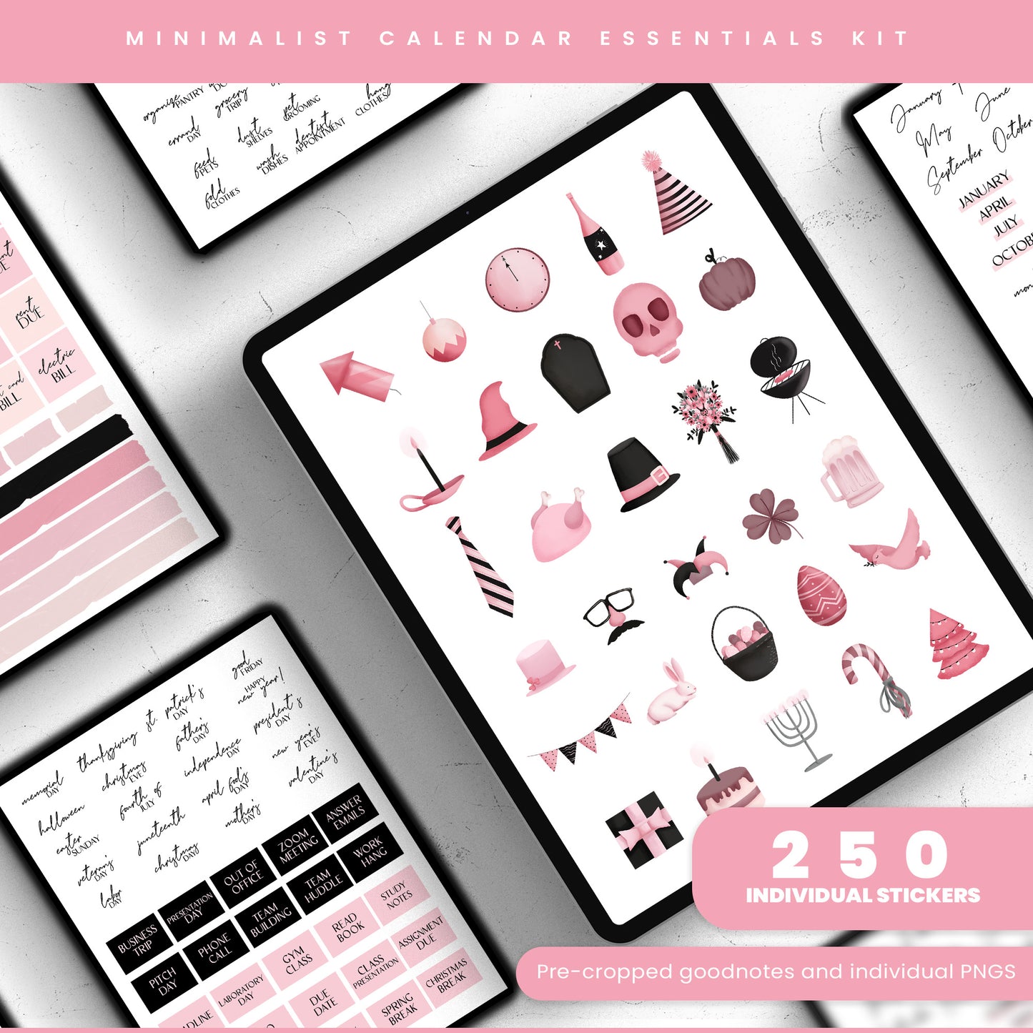 Minimalist Calendar Essentials Digital Stickers