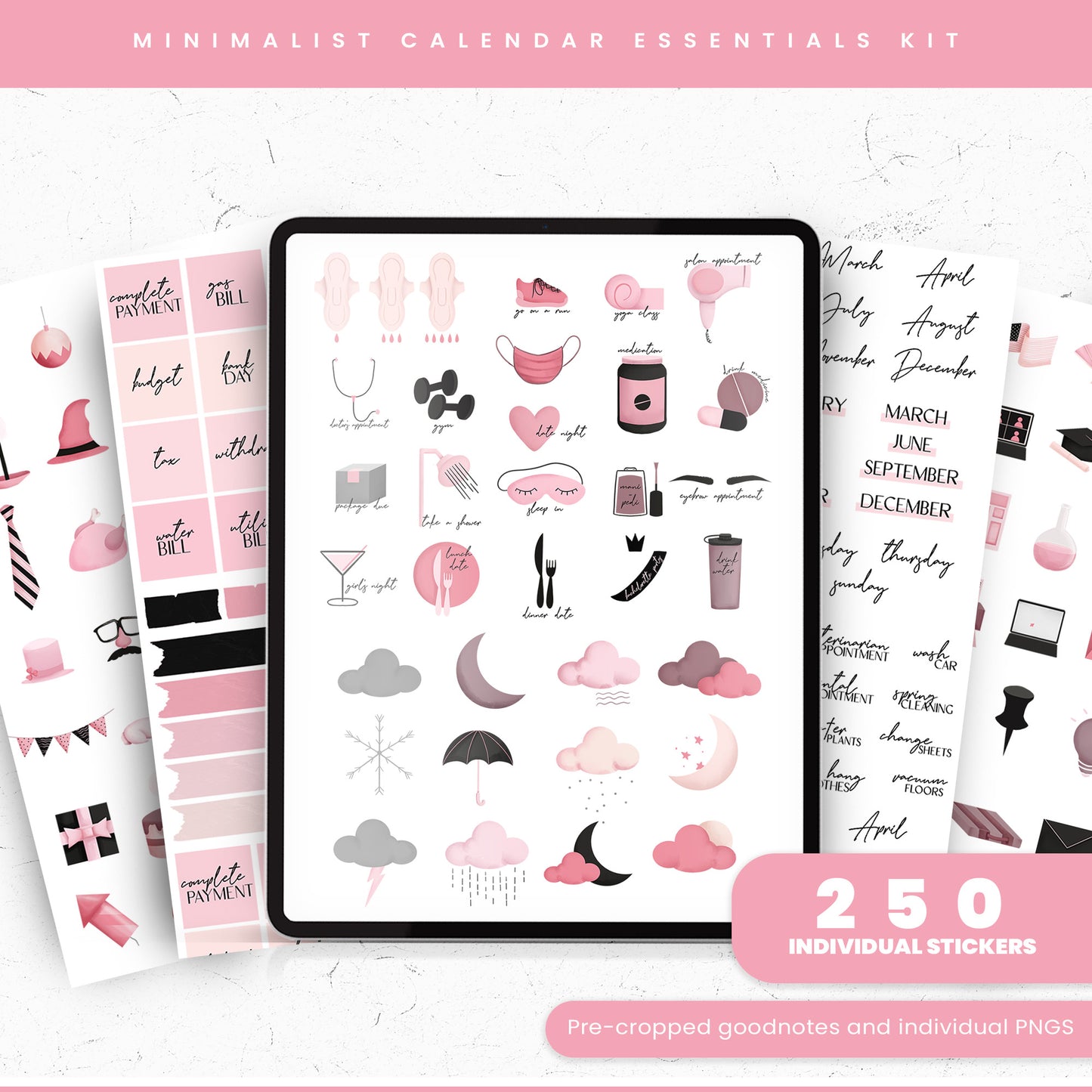 Minimalist Calendar Essentials Digital Stickers