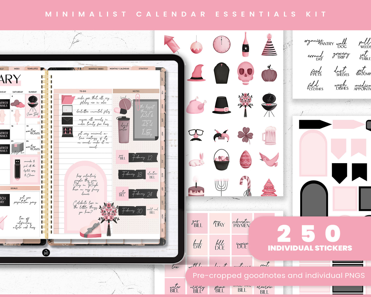 Minimalist Calendar Essentials Digital Stickers