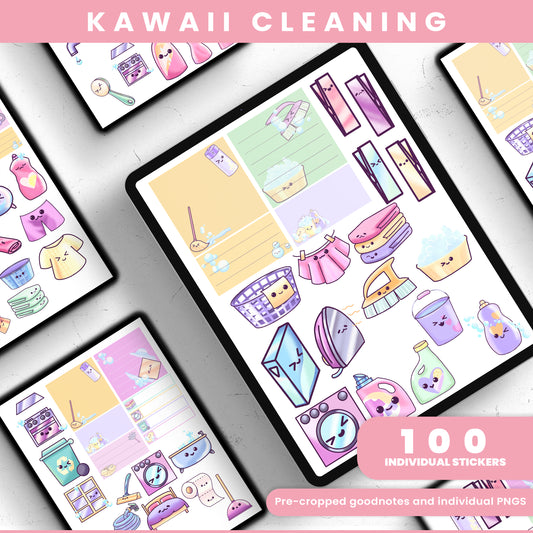 Kawaii Cleaning Digital Stickers