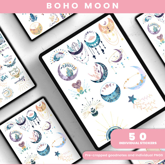 Boho Moon Digital Stickers